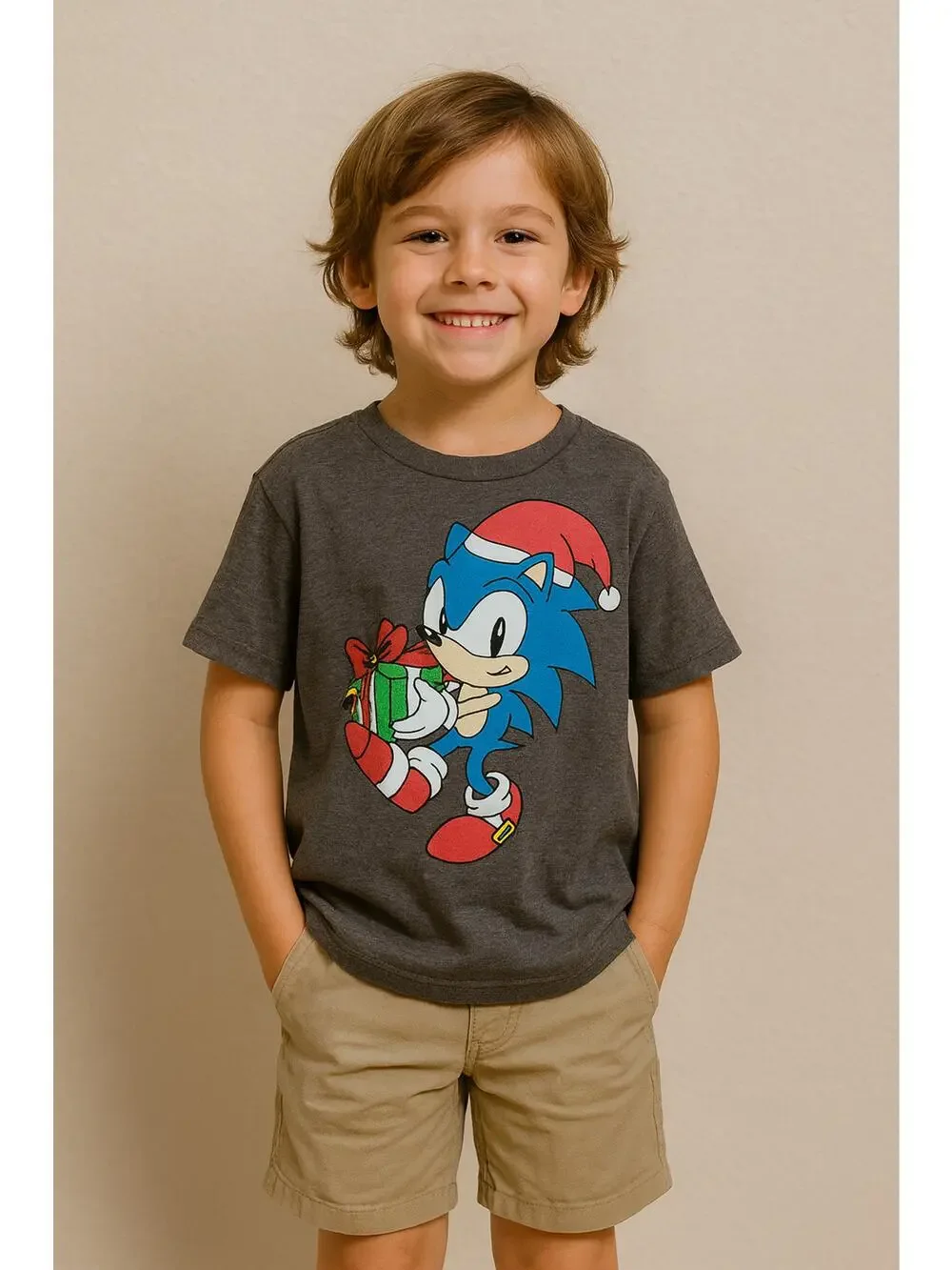 Old Navy Kids Sonic the Hedgehog Christmas Tee Gray Holiday Graphic Size L 10-12